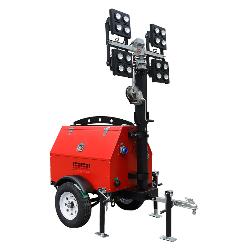 Manual Mobile Diesel light tower 4*350W LED lamps and 4*1000W Metal halide